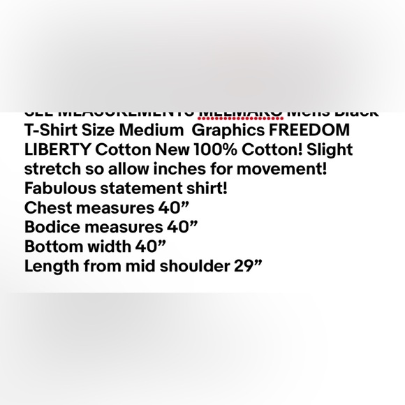 MELMARC Mens Black T-Shirt Size Medium  Graphics FREEDOM LIBERTY Cotton New - Picture 7 of 7